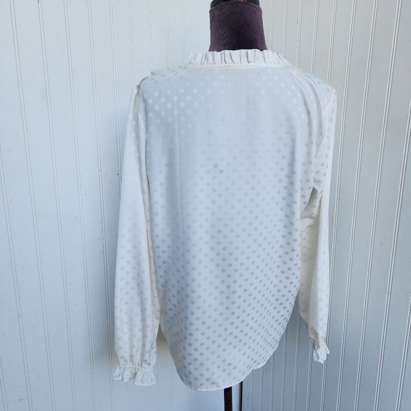 Ann Taylor Polka Dot Long Sleeve Blouse Satin Dots Ivory Off White Ruffle Neck M - Picture 5 of 11